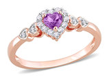 1/3 Carat (ctw) Amethyst and Lab-Created White Sapphire Heart Ring in Rose Sterling Silver